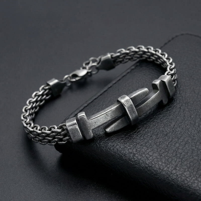 Style Buckle With Extension Chain Bracelet – Cross Curved Bar Mesh Chain Stainless Steel