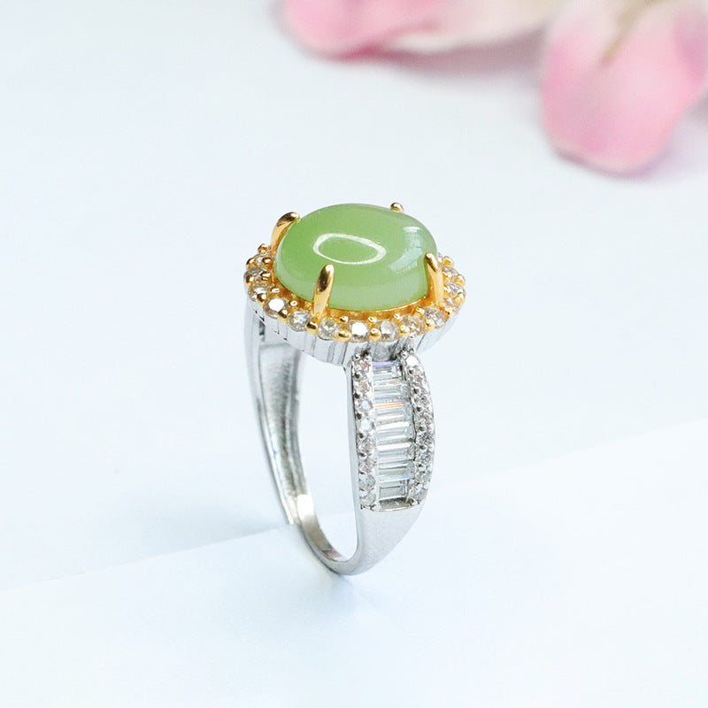 925 Sterling Silver Hetian Jasper Zircon Ring