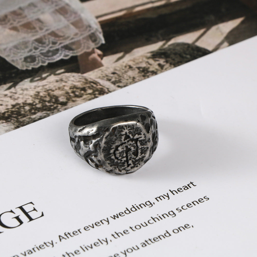 Mens Stainless Steel Ring European American Ancient Silver