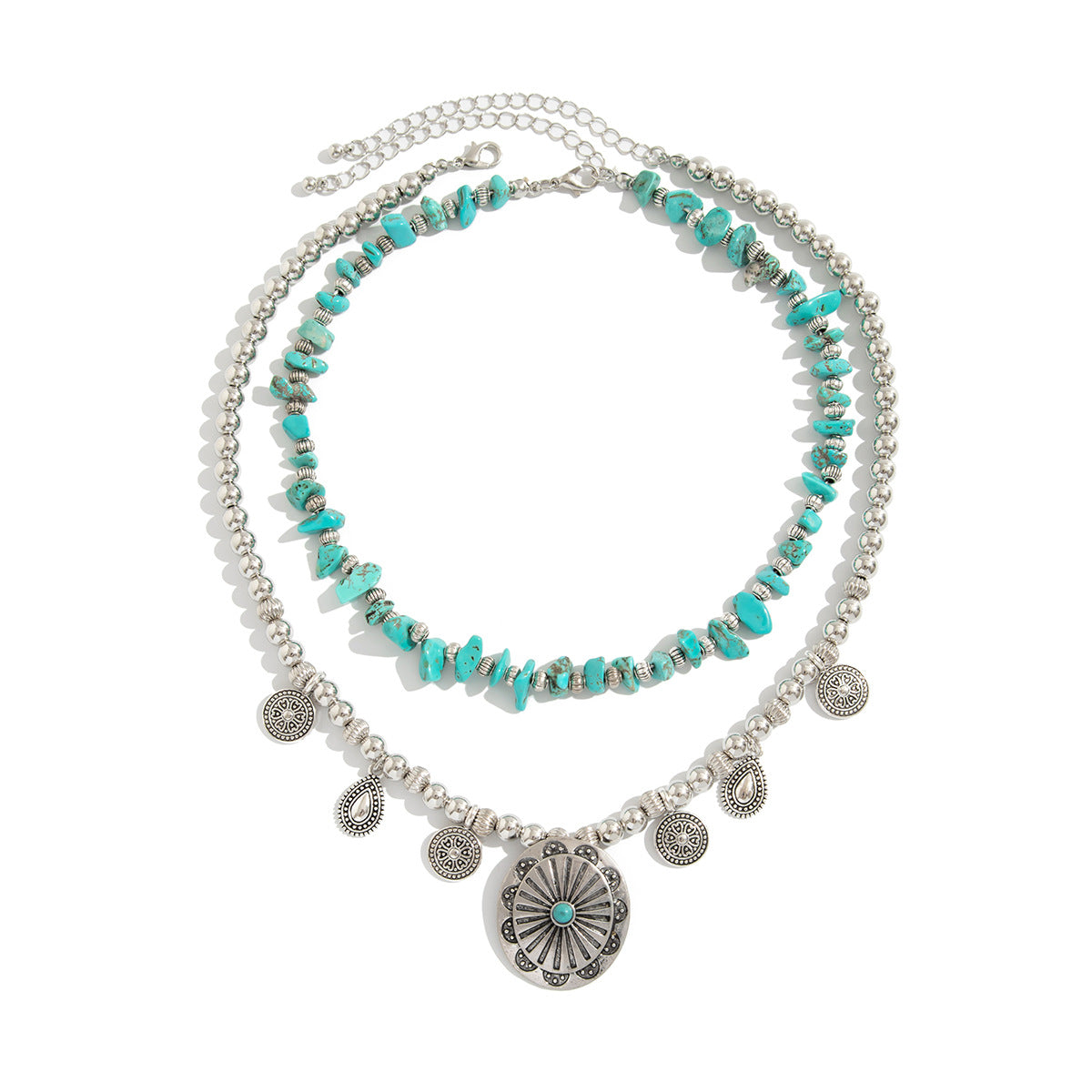 Planderful Vienna Verve Necklace – Retro Ethnic Style with Irregular Turquoise Beads