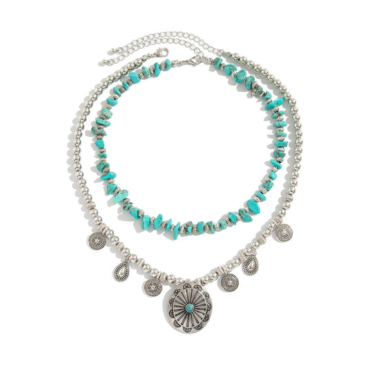 Planderful Vienna Verve Necklace – Retro Ethnic Style with Irregular Turquoise Beads