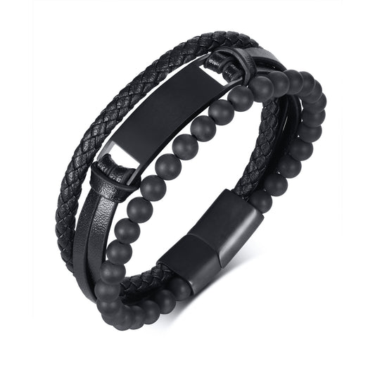 Cross-Border European And American Titanium Steel Leather Bracelet Black For Men
