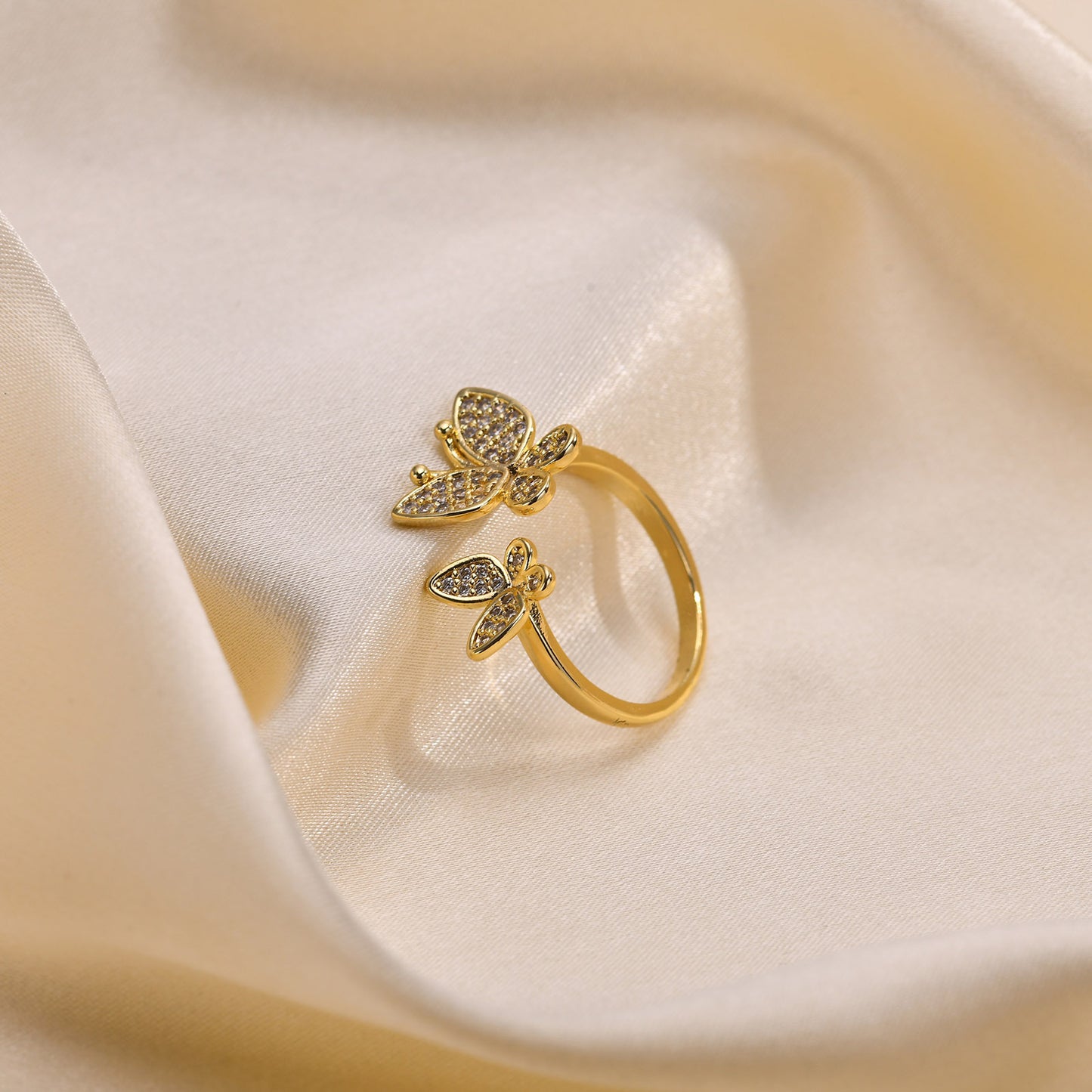 Copper Zircon Butterfly Open Ring Personalized Gold Jewelry