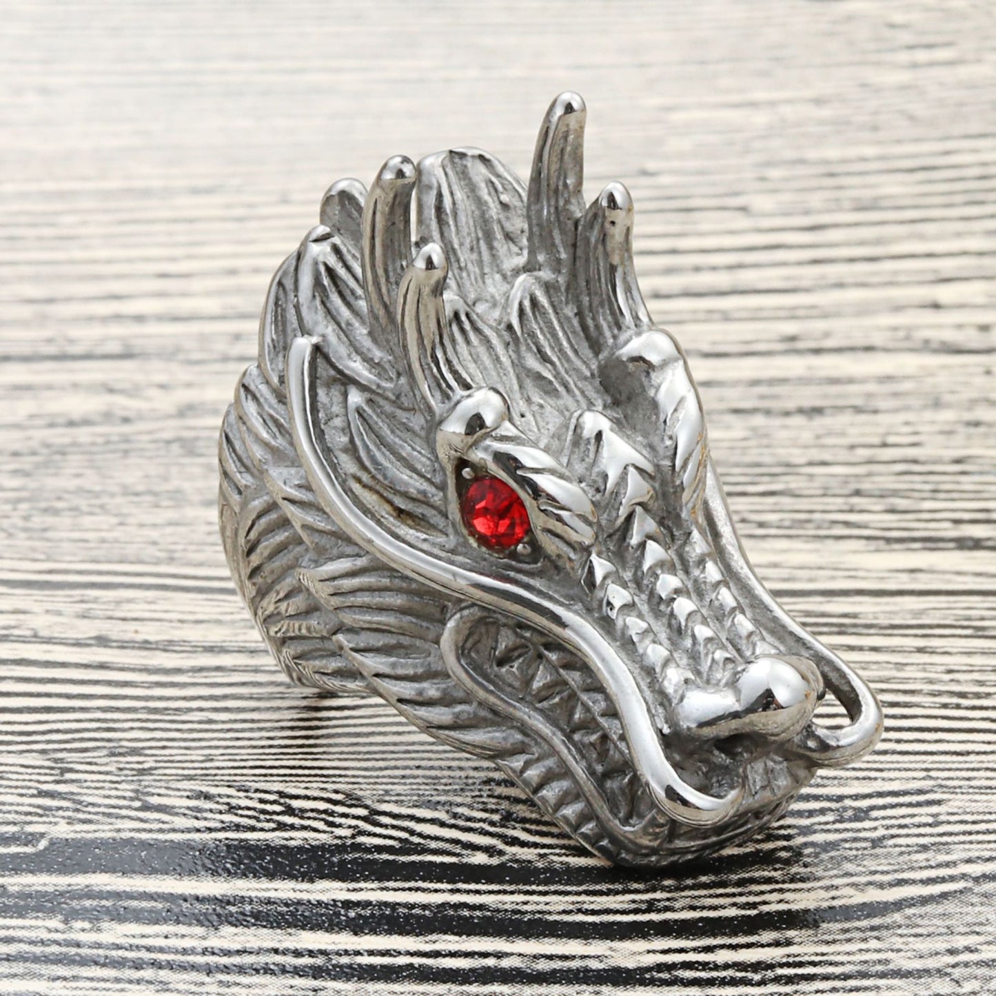 Titanium Steel Retro Punk Dragon Head Ring for Men - Trendy Stainless Steel Design