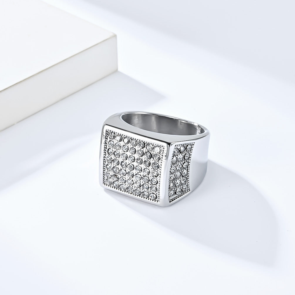 Planderful Mens Hip Hop Titanium Steel Ring Gold Plated Zircon Bold Statement Jewelry For Him