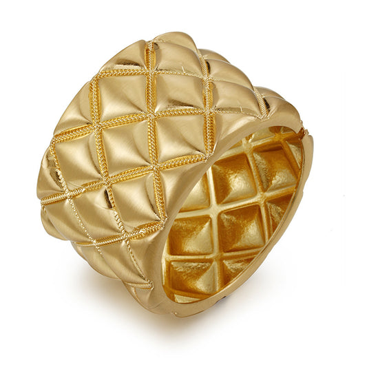 Golden Wide Women's Fashion Bracelet - Vienna Verve Collection - Handcrafted Metal Jewelry