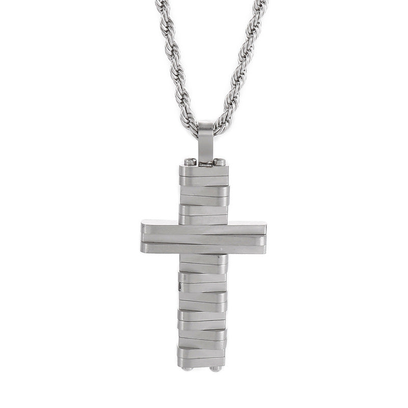 Hip-Hop Men's Personalized Irregular Cross Pendant Necklace in Stainless Steel and Titanium
