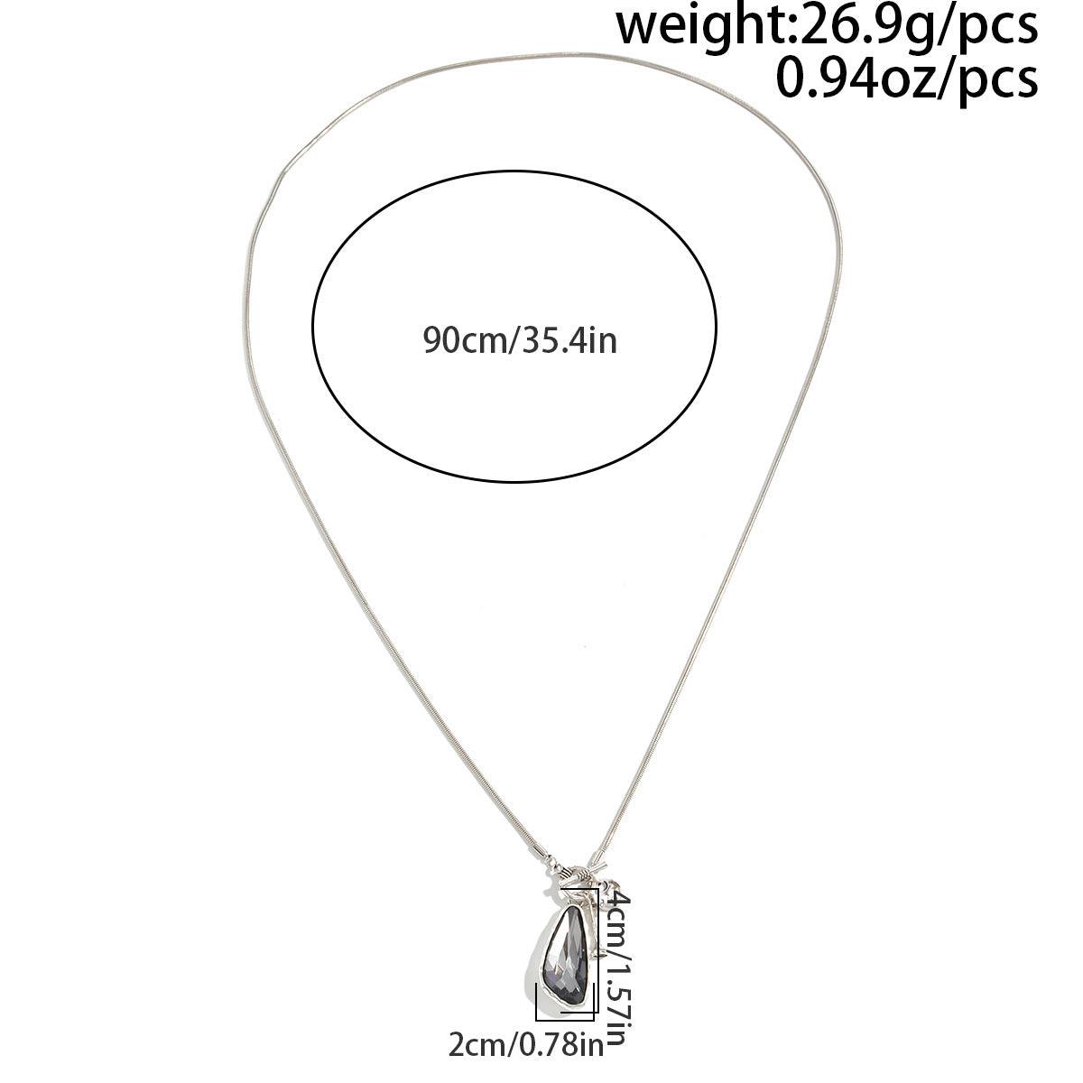 Water Drop Gem Pendant Necklace Street Long Snake Bone Chain Winding
