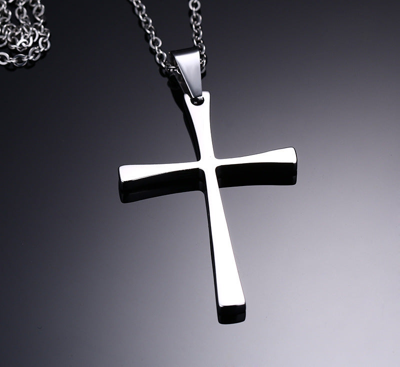Korean Version Jewelry Simple Cross Necklace Pendant Titanium Steel for Men