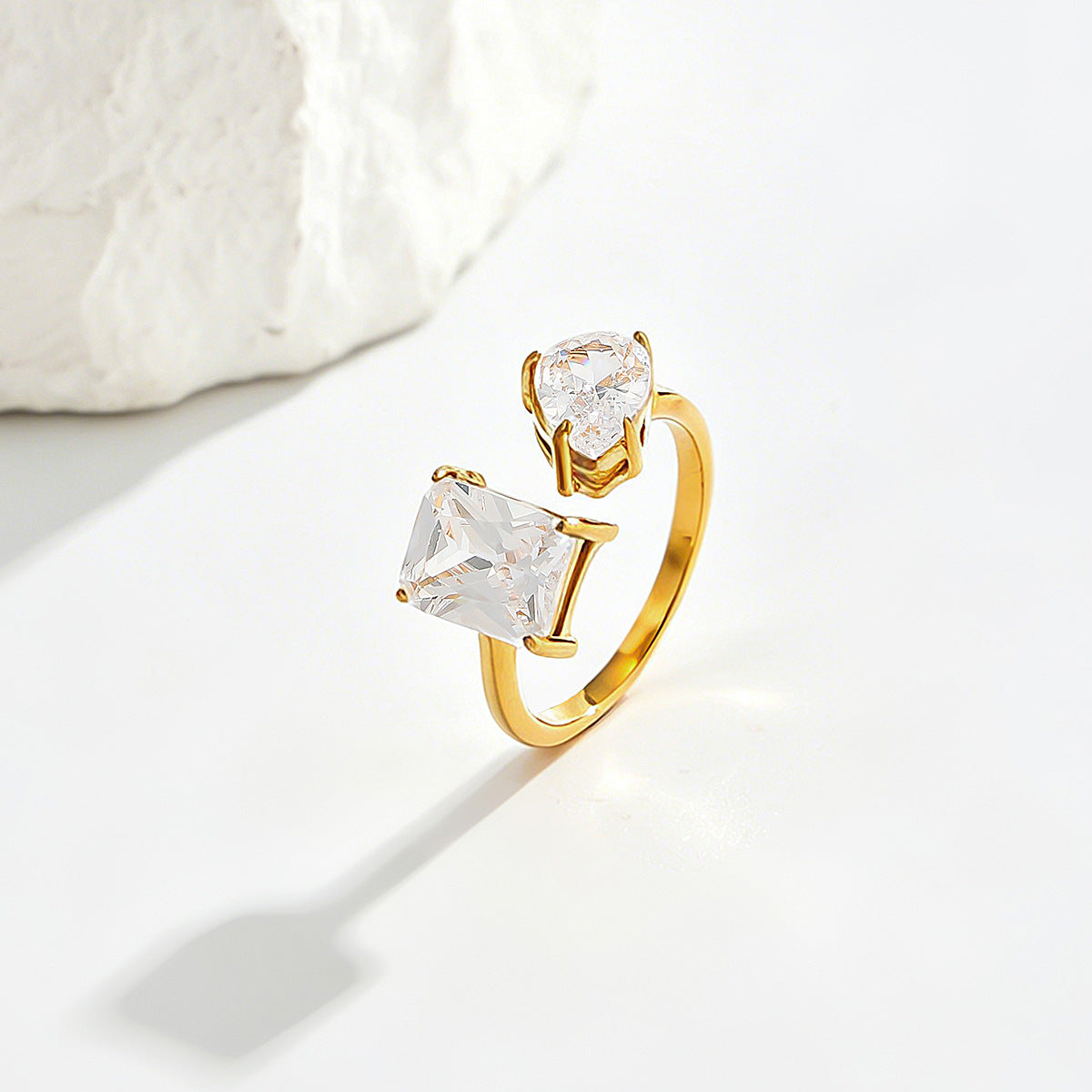 Planderful Pentagram Zircon Ring For Women Open Stainless Steel Statement Jewelry