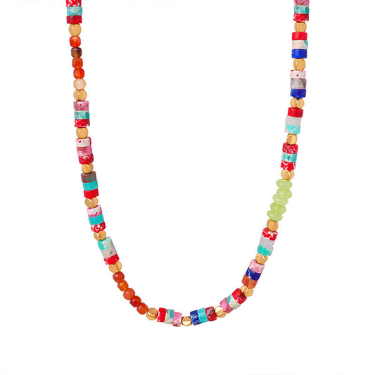 Bohemian Retro Beaded Necklace with Natural Stones for Women