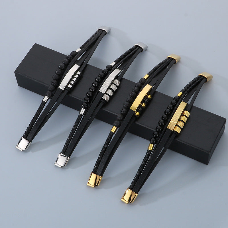 Planderful Magnetic Buckle Men's Bracelet Volcanic Stone