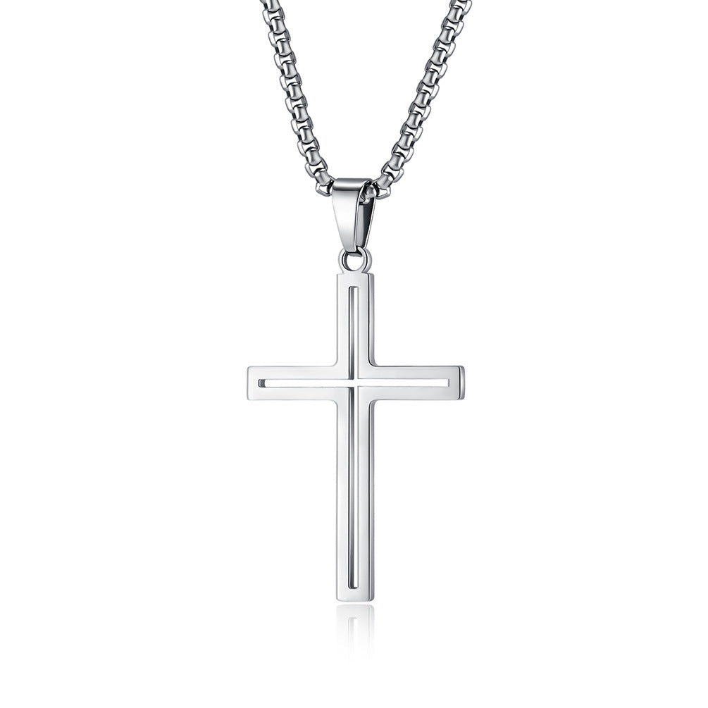 Cross-Border Simple Titanium Steel Cross Necklace for Men