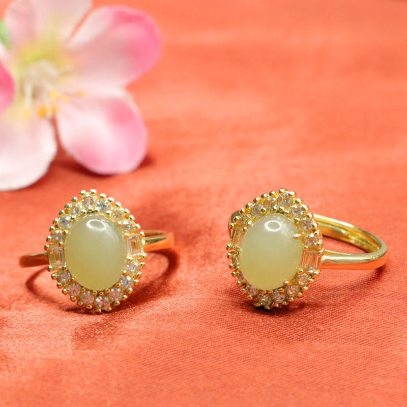 Hetian Jade Sterling Silver Ring with Zircon Accent - Fortune's Favor Collection