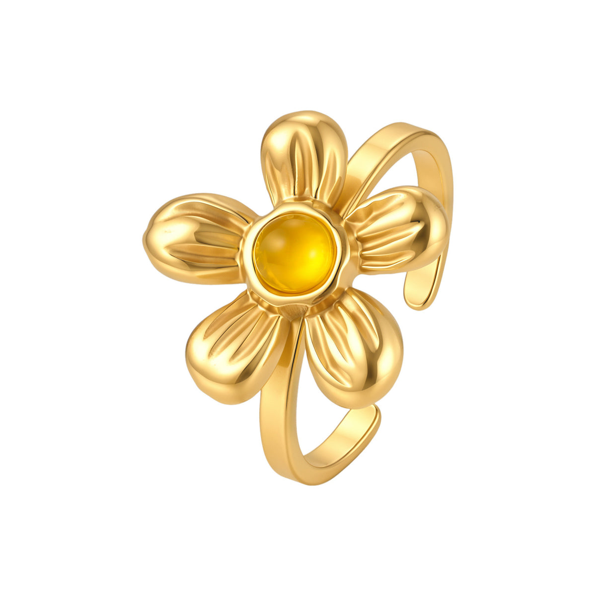 Hot Selling Premium French Stainless Steel Natural Topaz Flower Ring