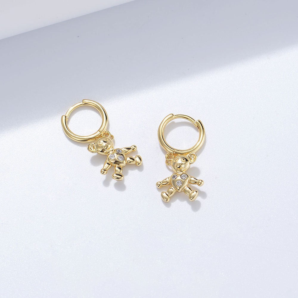 S925 Sterling Silver Sweet And Cute Three-Dimensional Love Bear Pendant Earrings Japanese And