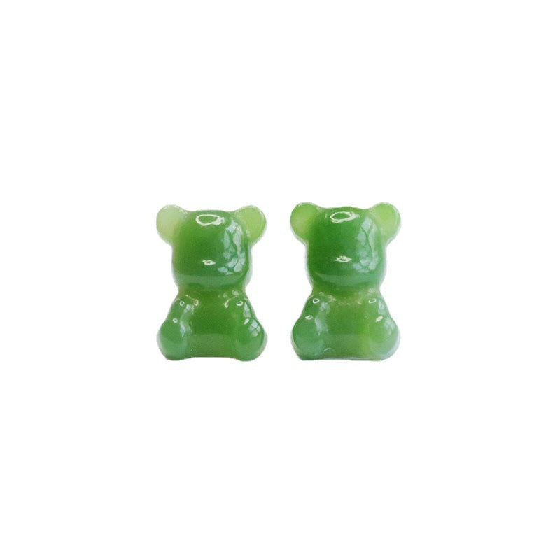 Hetian Jade Bear Stud Earrings with Sterling Silvercaffold