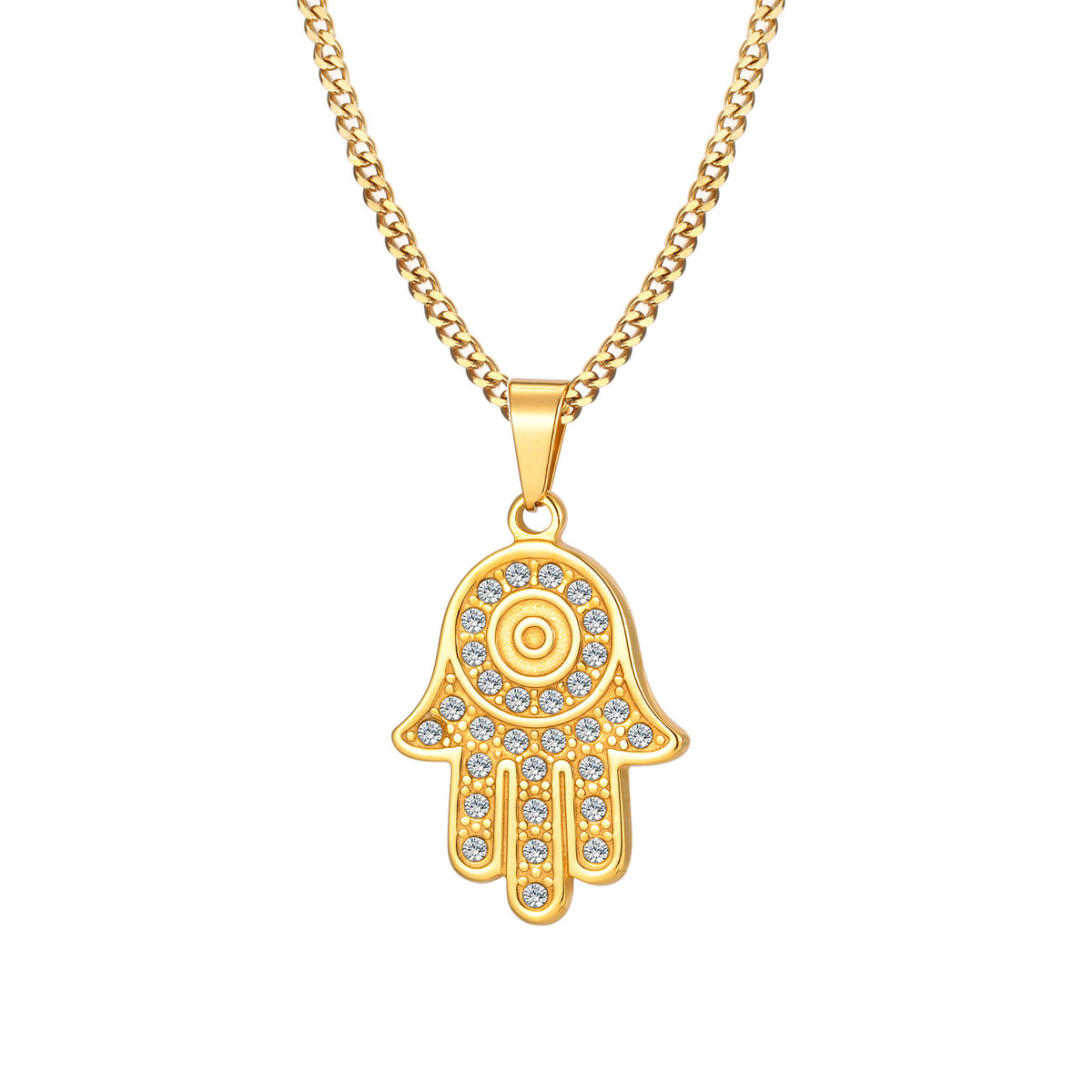 Fatima Hand Zircon Stainless Steel Pendant