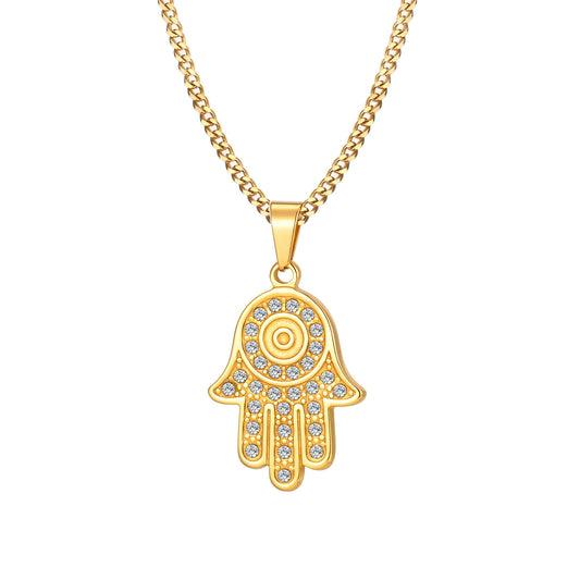 Fatima Hand Zircon Stainless Steel Pendant