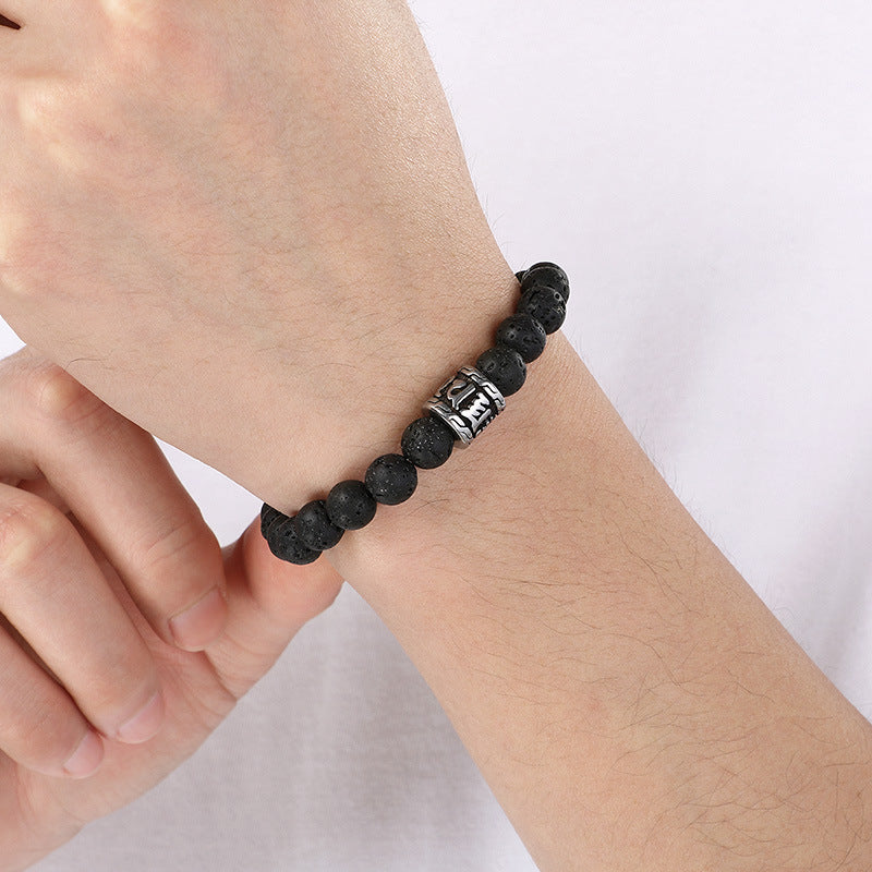 Planderful Genie Beaded Volcanic Stone Men Bracelet
