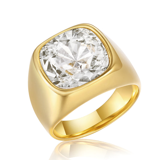 Stainless Steel Ladies – Square Cut White Glass Ring – Ring