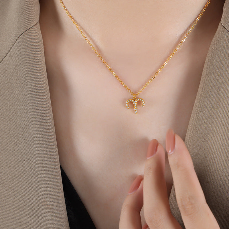 Golden Zodiac Rhinestone Pendant Necklace - Wholesale Fashion Jewelry
