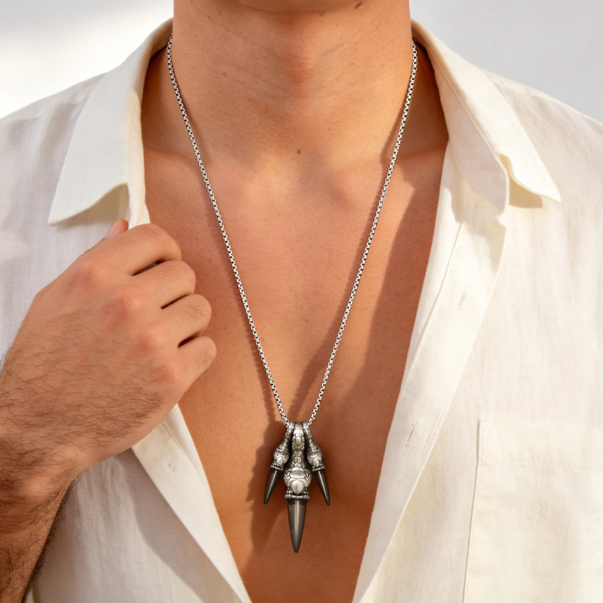 Iron Warrior Men's Necklace Stainless Steel Chain Alloy Dragon Claw Pendant Necklace