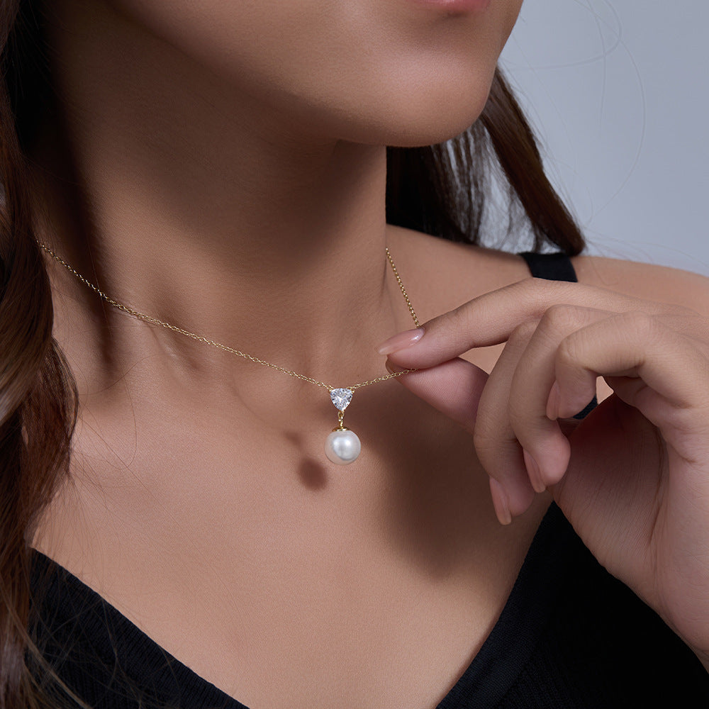 Style Pearl Necklace 925 Sterling Silver Zircon Bead Pendant