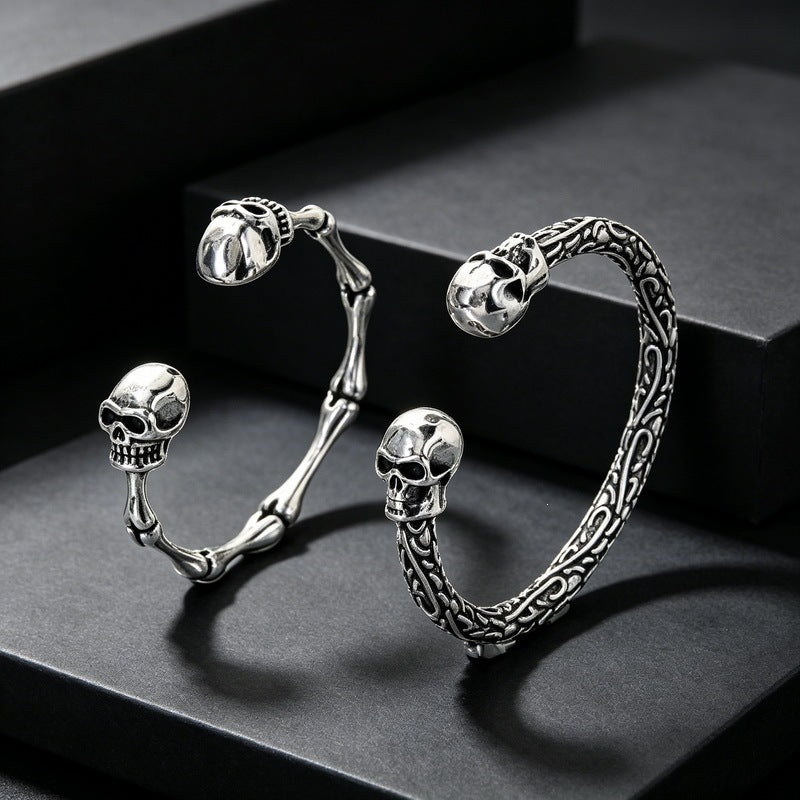 Punk Dark Bamboo Snake Head Skull Open Bracelet Hands Clenched Fist Stainless Steel Men's