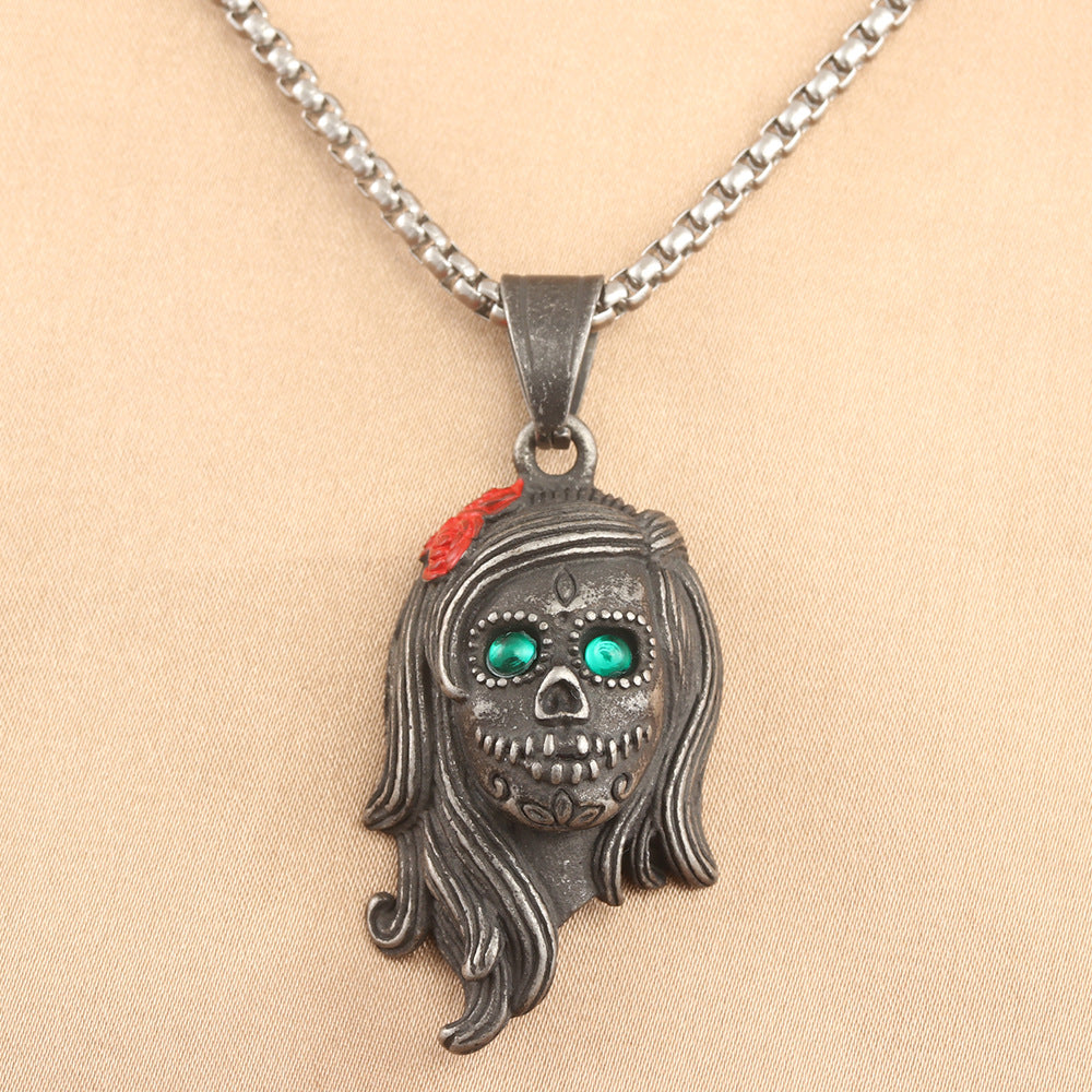 European And American Stainless Steel Skull Pendant Necklace