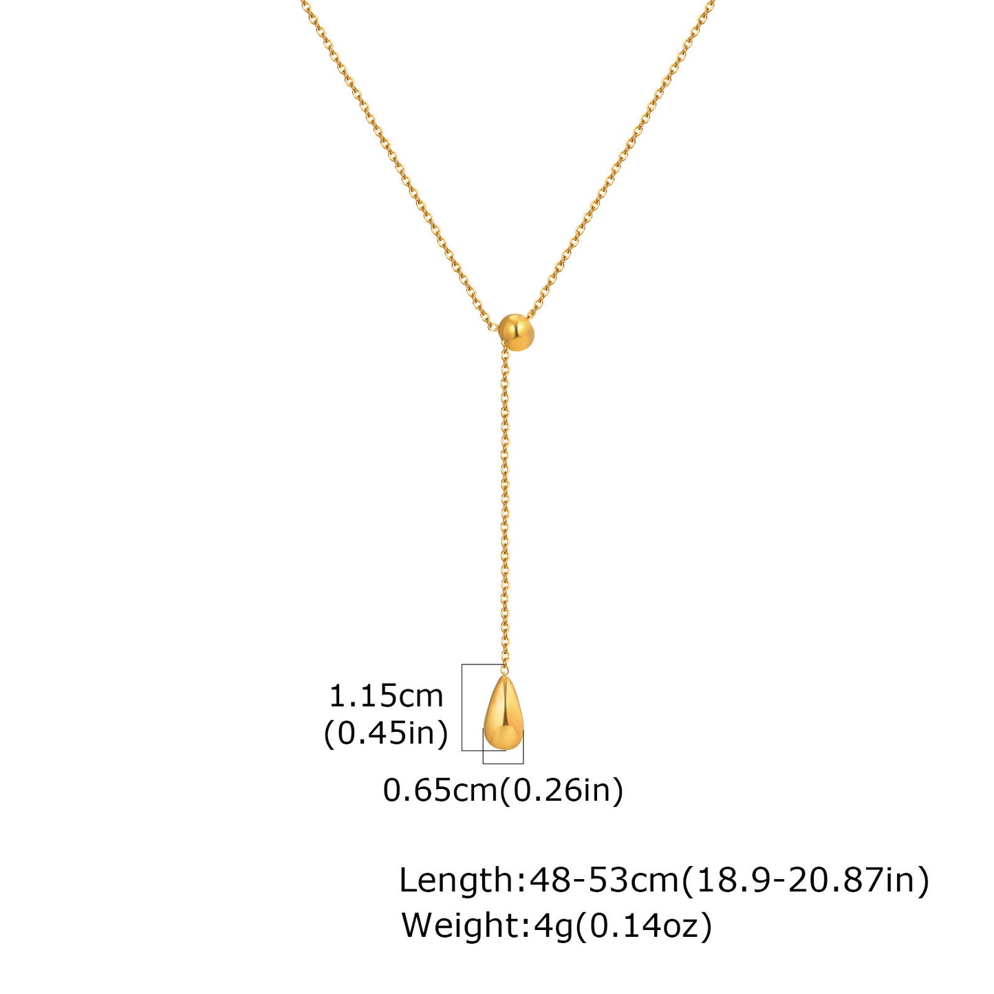 Stainless Steel Flat Cross Chain Water Drop Y-Shaped Gold Necklace