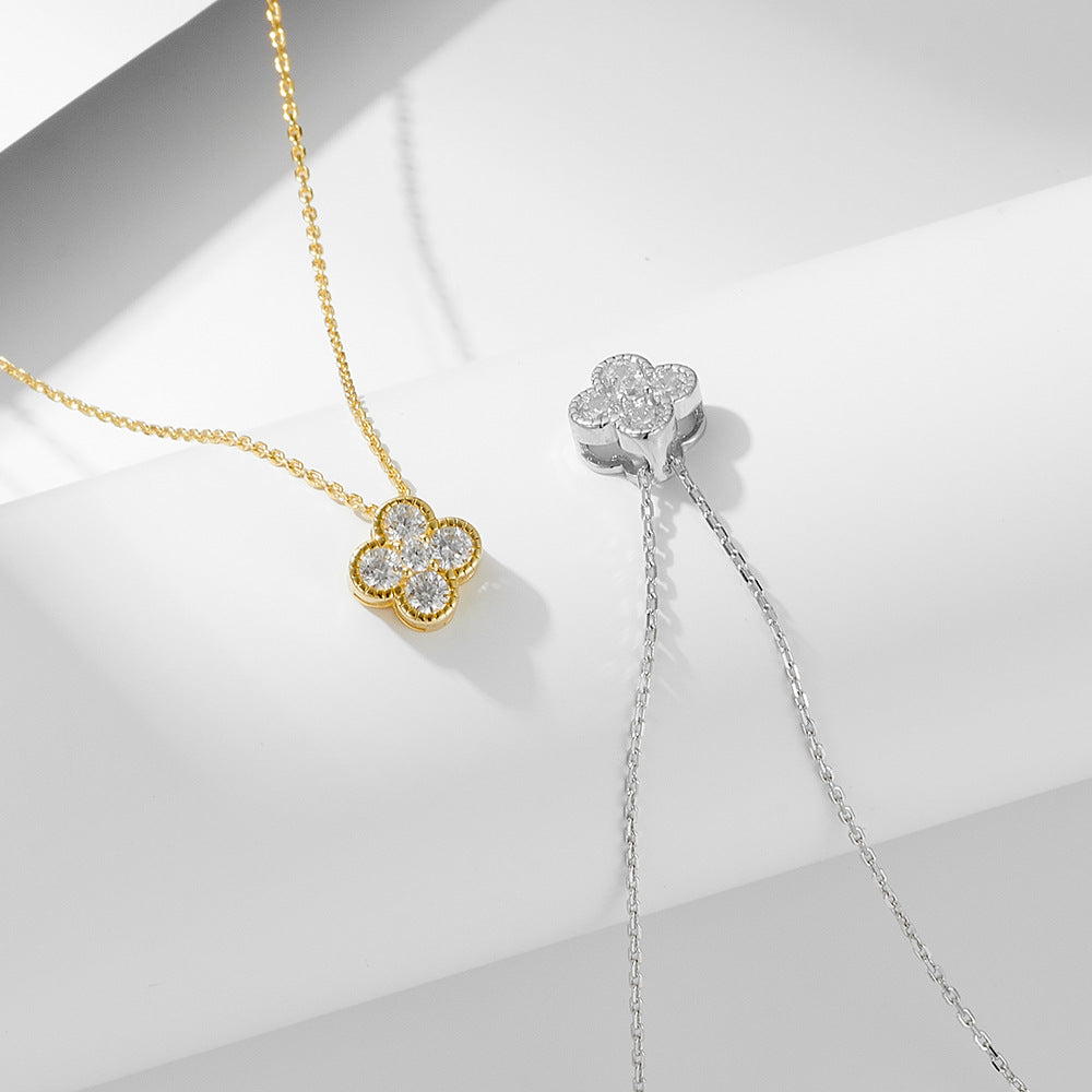 S925 Sterling Silver Zircon Necklace Design Flash Zircon Versatile Four-Leaf Clover Necklace