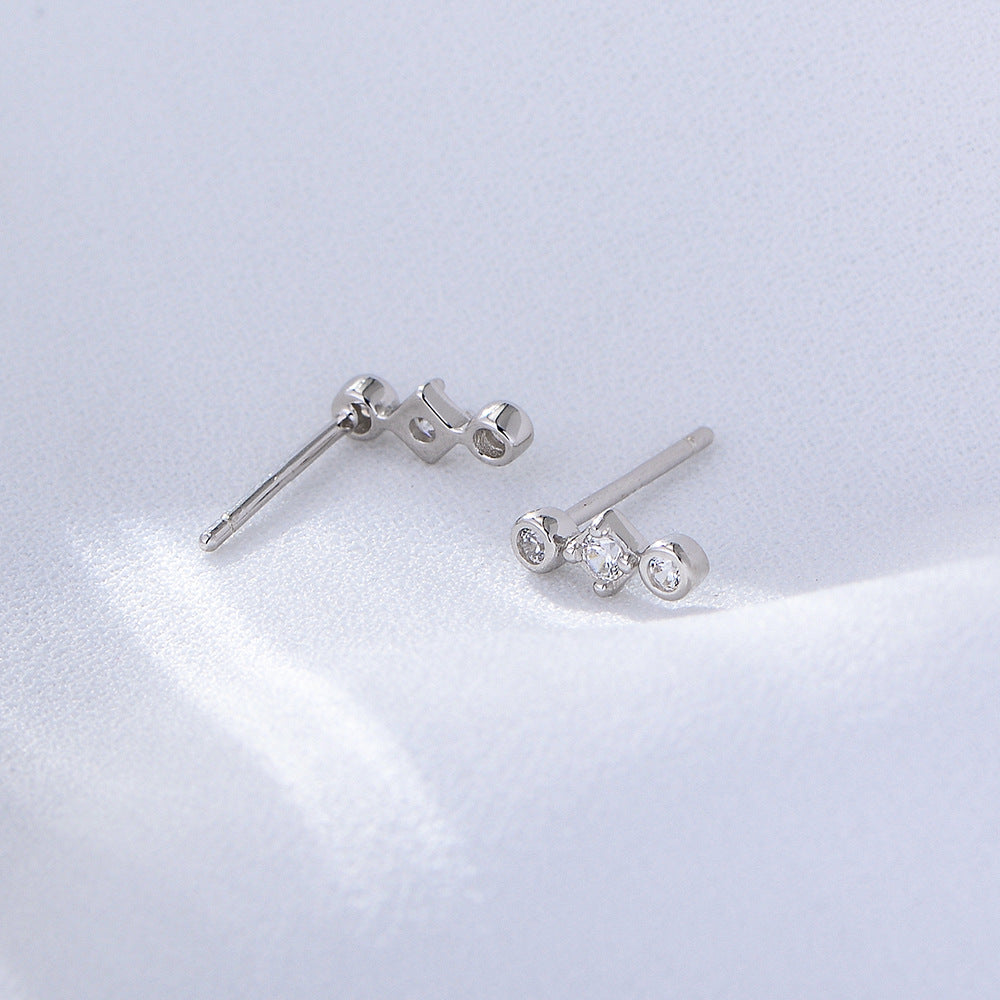 S925 Sterling Silver Geometric Zircon Mini Small Stud Earrings Internet