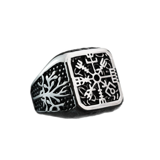 Planderful Viking Ring For Men Durable Titanium Steel Life Tree Snowflake Compass Nordic Design