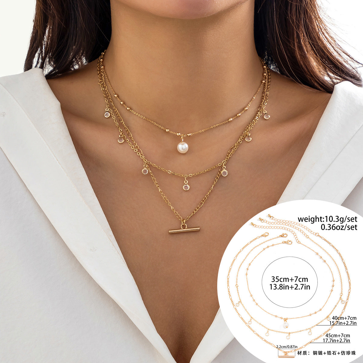 European and American Cross-border Classic Rhinestone Pendant Necklace with Imitation Pearls and Tassels