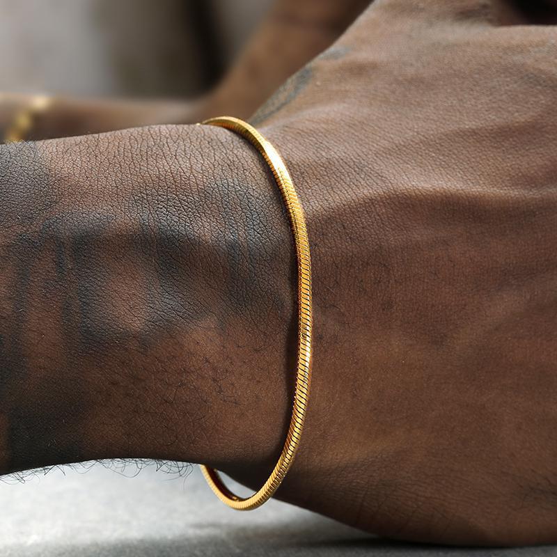 Planderful Jewelry Titanium Steel Octagonal Snake Bone Chain Mens Bracelet With Bead Details