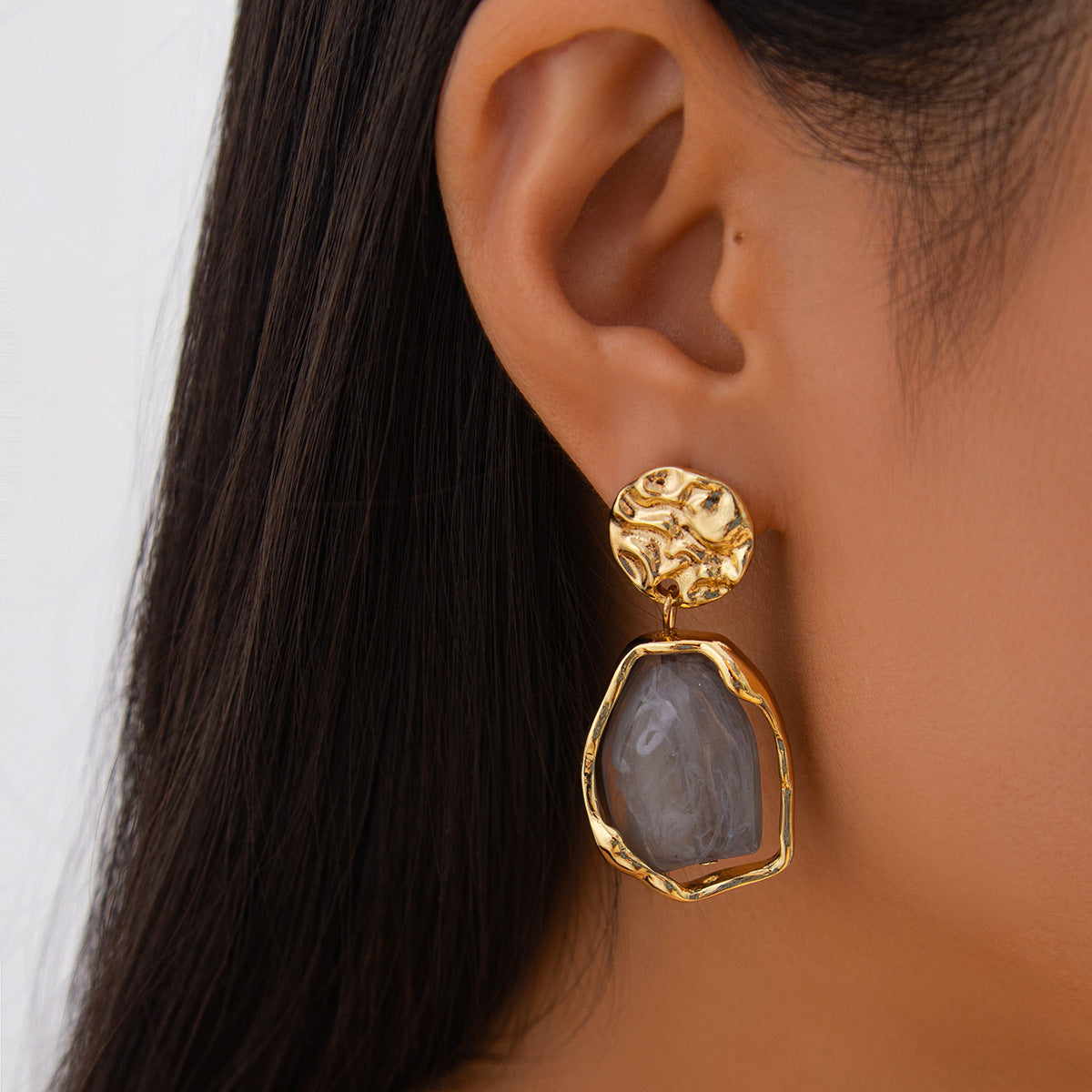 Planderful Imitation Pearl Earrings, Liquid Metal Pleated Studs, Irregular Design, Statement Jewelry for Modern Women