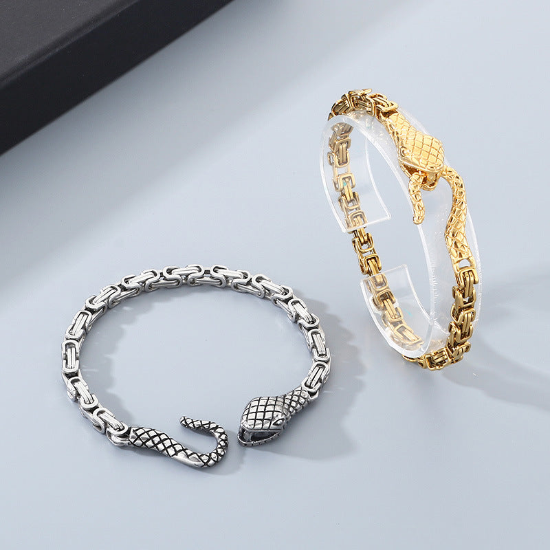 Punk Style Snakehead Layered Chain Men's Titanium Steel Bracelet