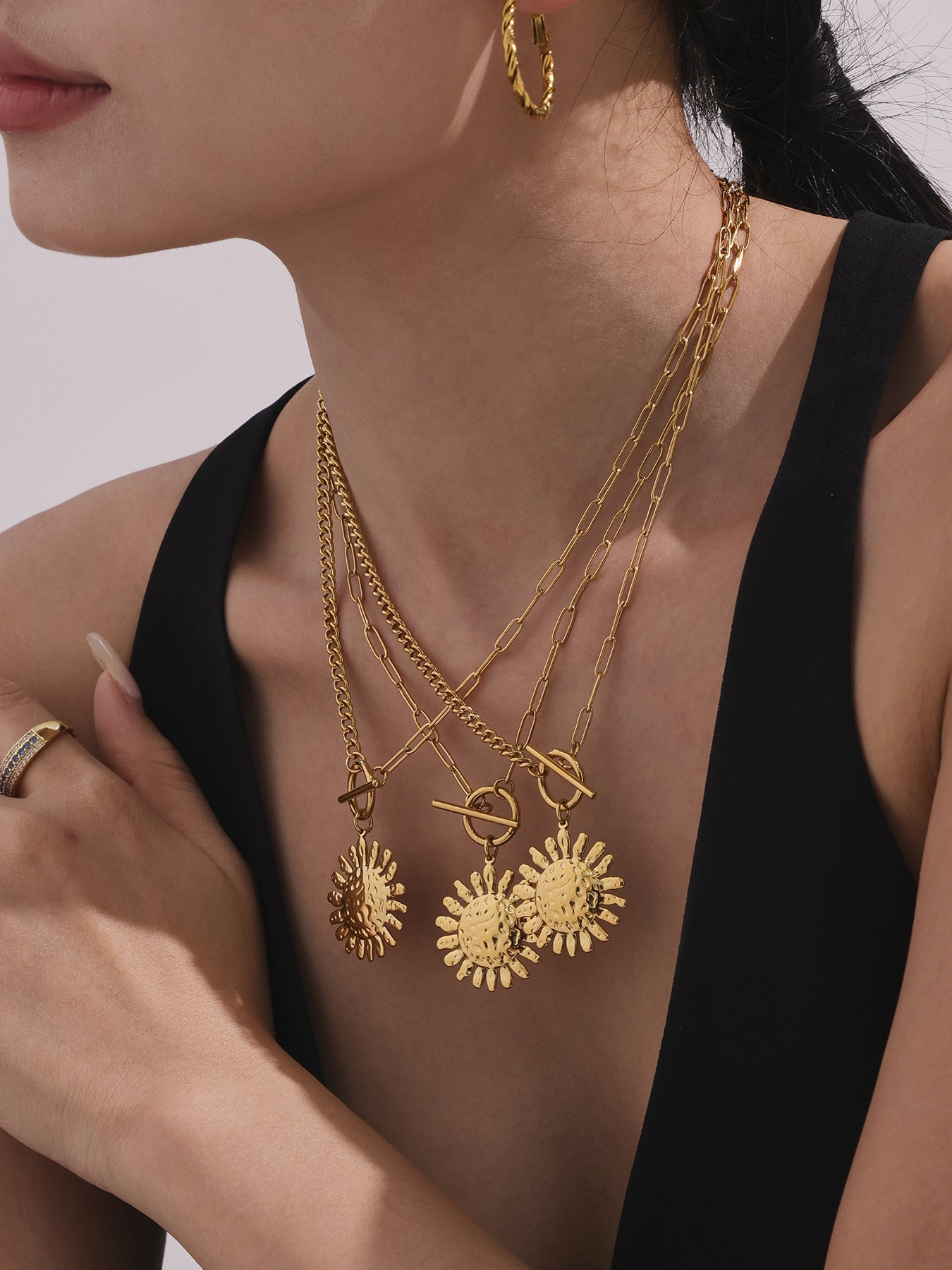 Planderful Genie Sunflower Hammer Necklace Women 18K