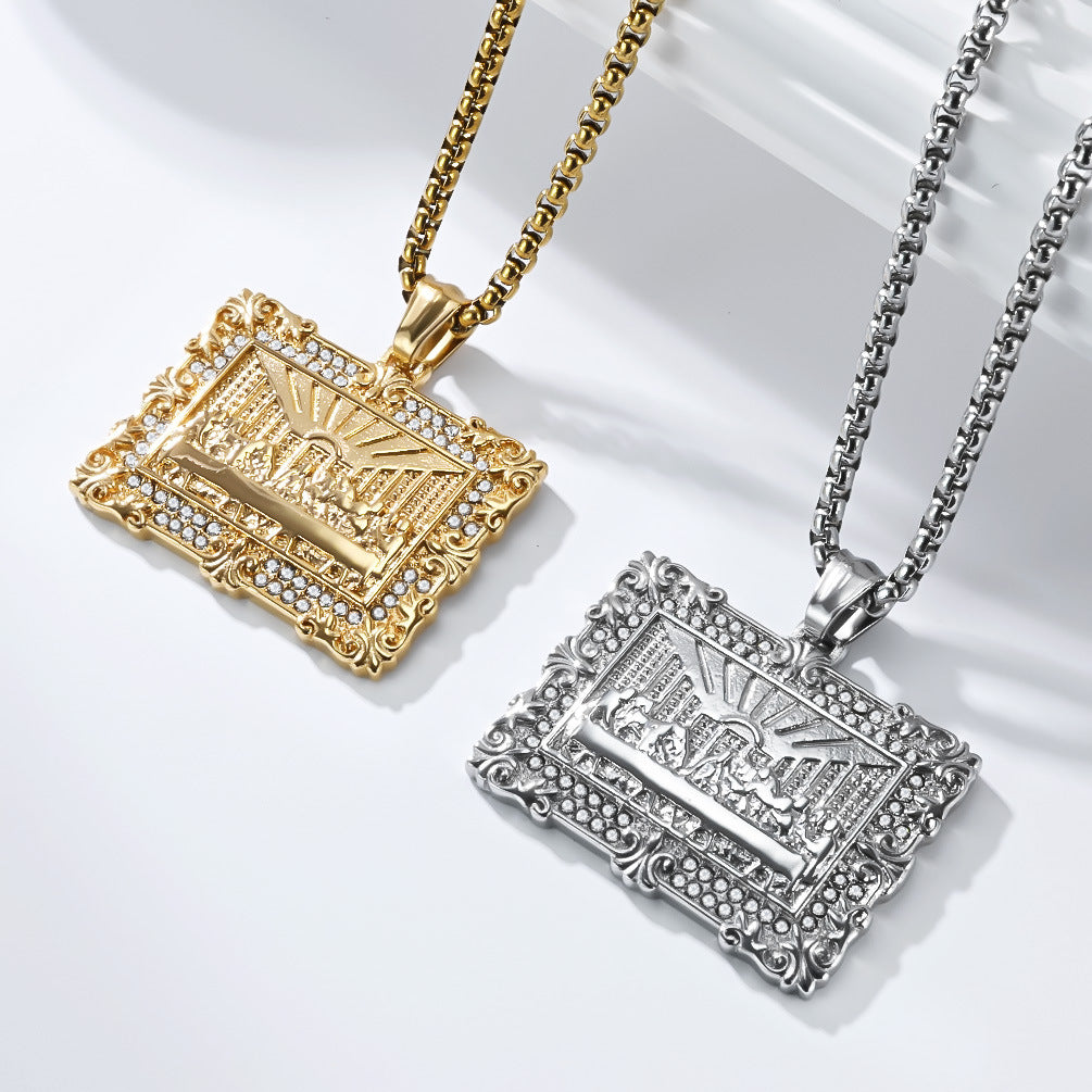 Planderful The Last Supper Necklace Titanium Steel Pendant With Zircon For Hip Hop Trendsetters