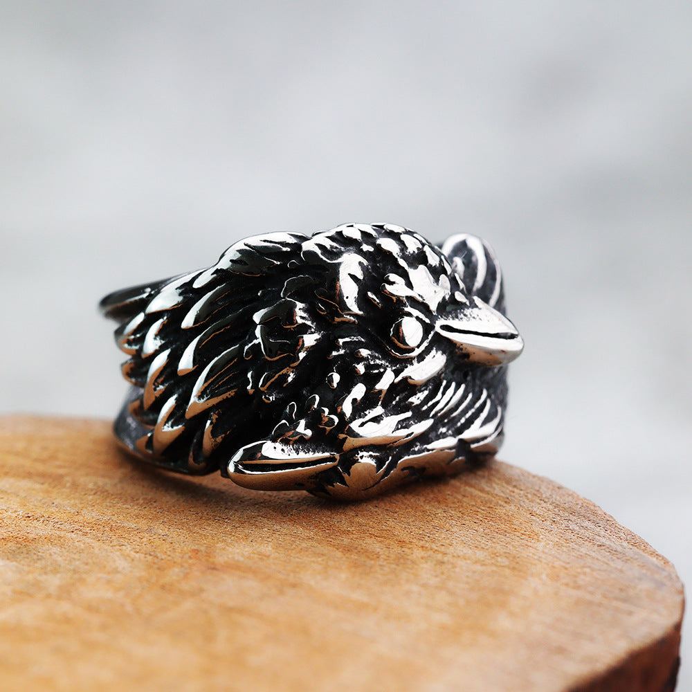 Foreign Trade New Viking Double-Headed Crow Stainless Steel Ring for Men