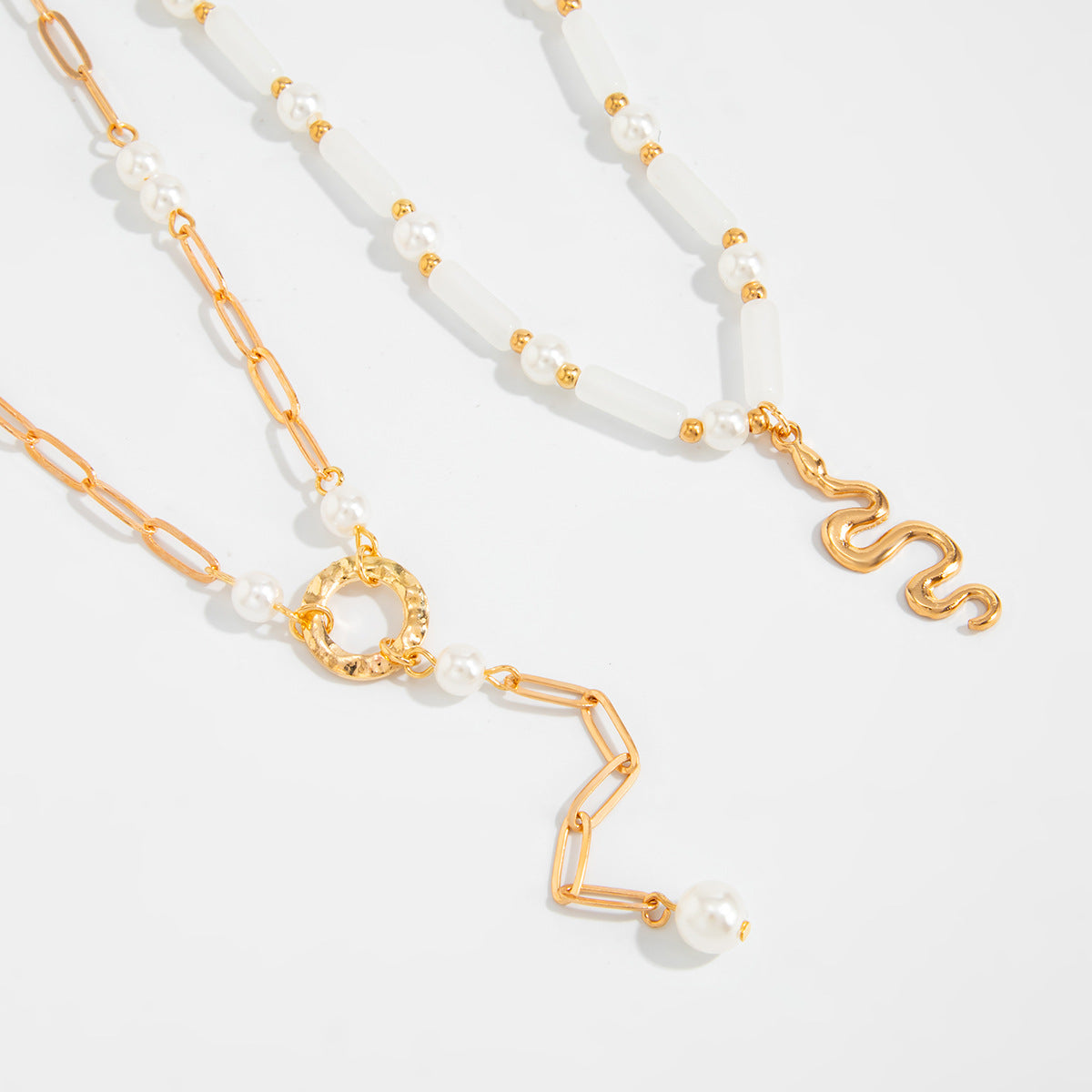 Bamboo Snake & Pearl Cross Y-Necklace