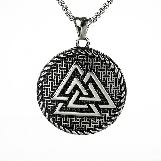 European and American Jewelry Wholesale Titanium Steel Men's Pendant Necklace Retro Viking Triangle Tag for Men