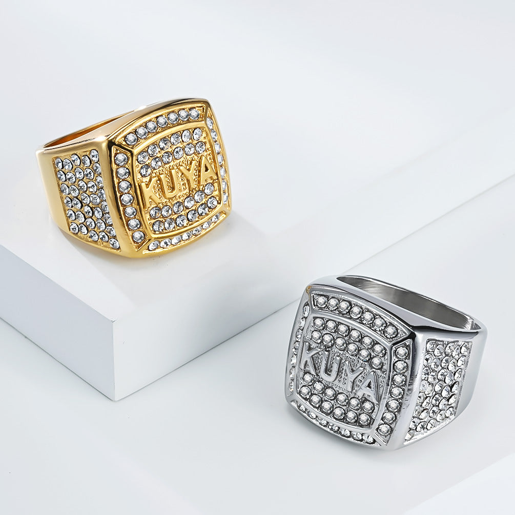 Planderful Mens Titanium Steel Ring With Zircon Inlay For Hip Hop Style And Hipster Fashion