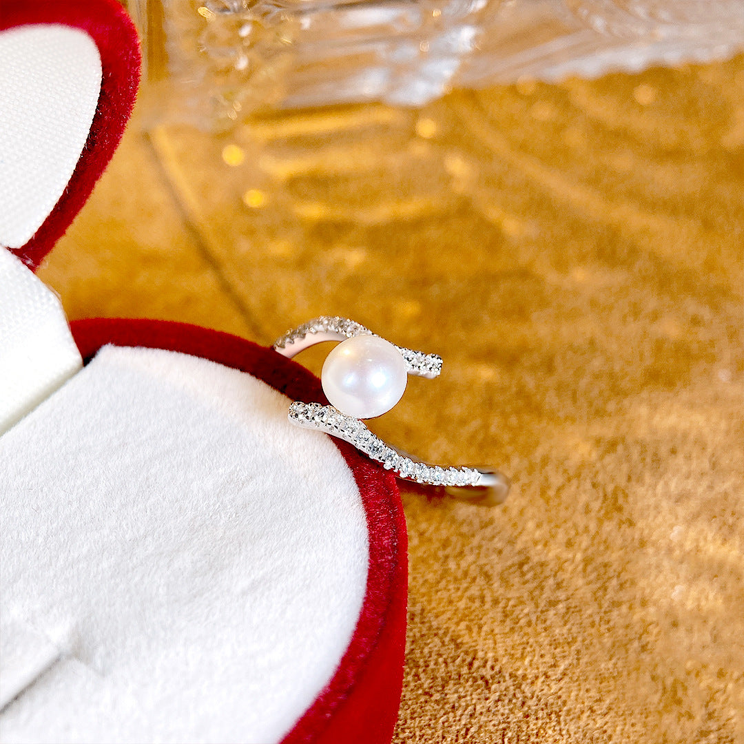 S925 Sterling Silver Freshwater Pearl Ring — Adjustable