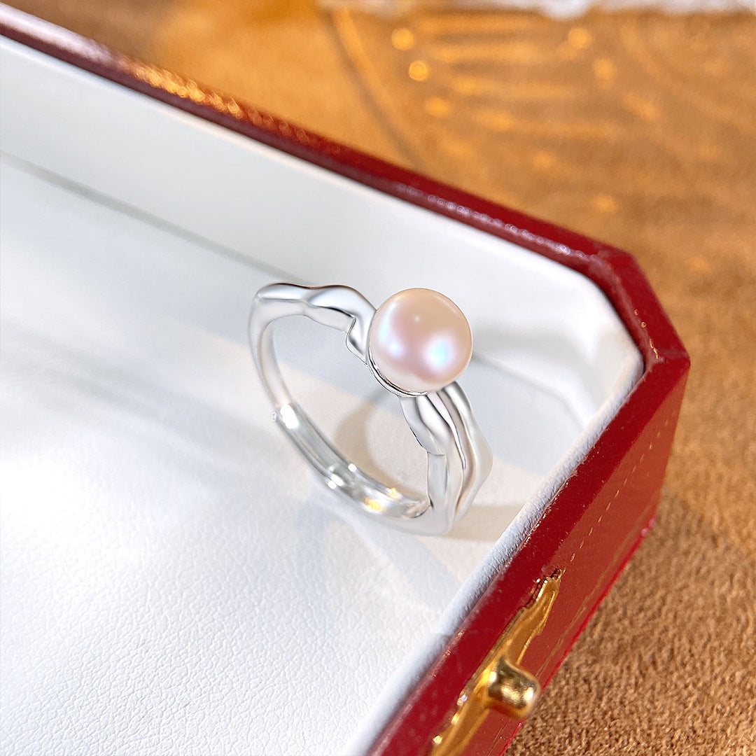 S925 Sterling Silver Freshwater Pearl Ring — Adjustable