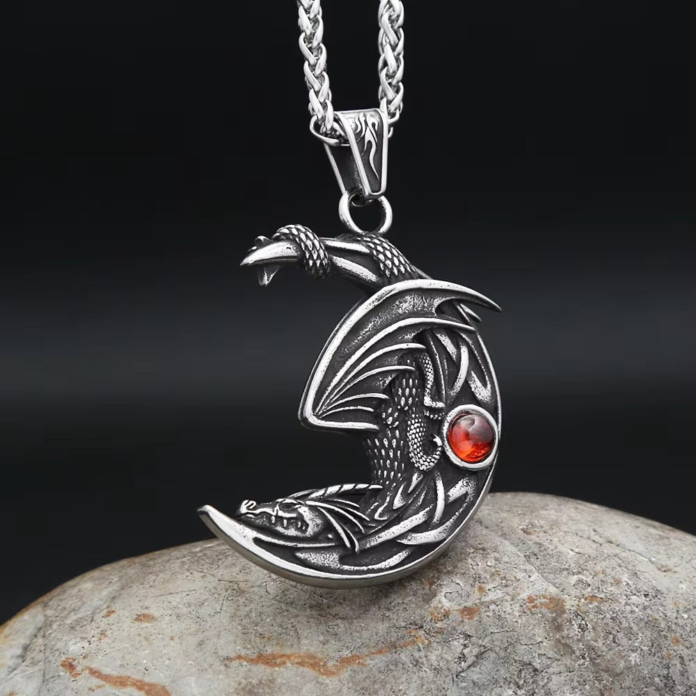 Vintage Viking Moon Stainless Steel Men's Pendant Necklace