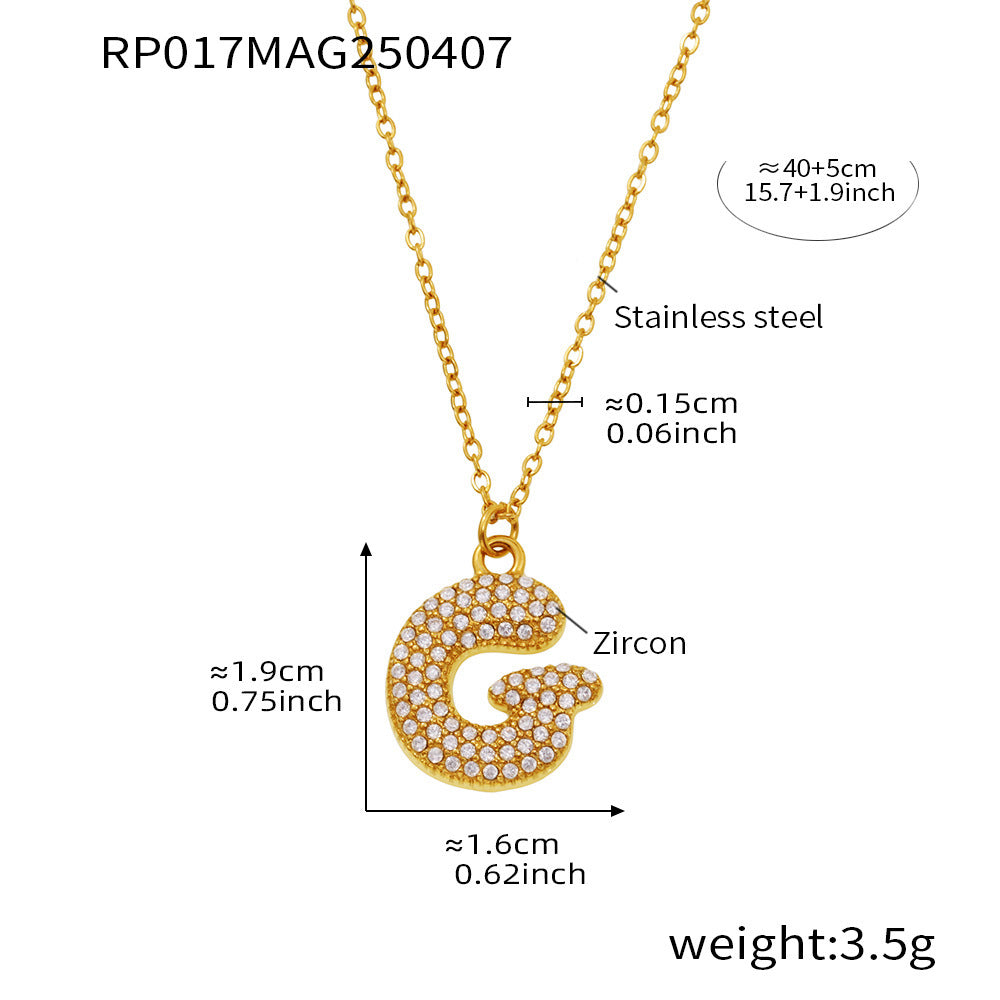 Planderful 26 Letter Zircon Necklace Gold Plated Hip Hop