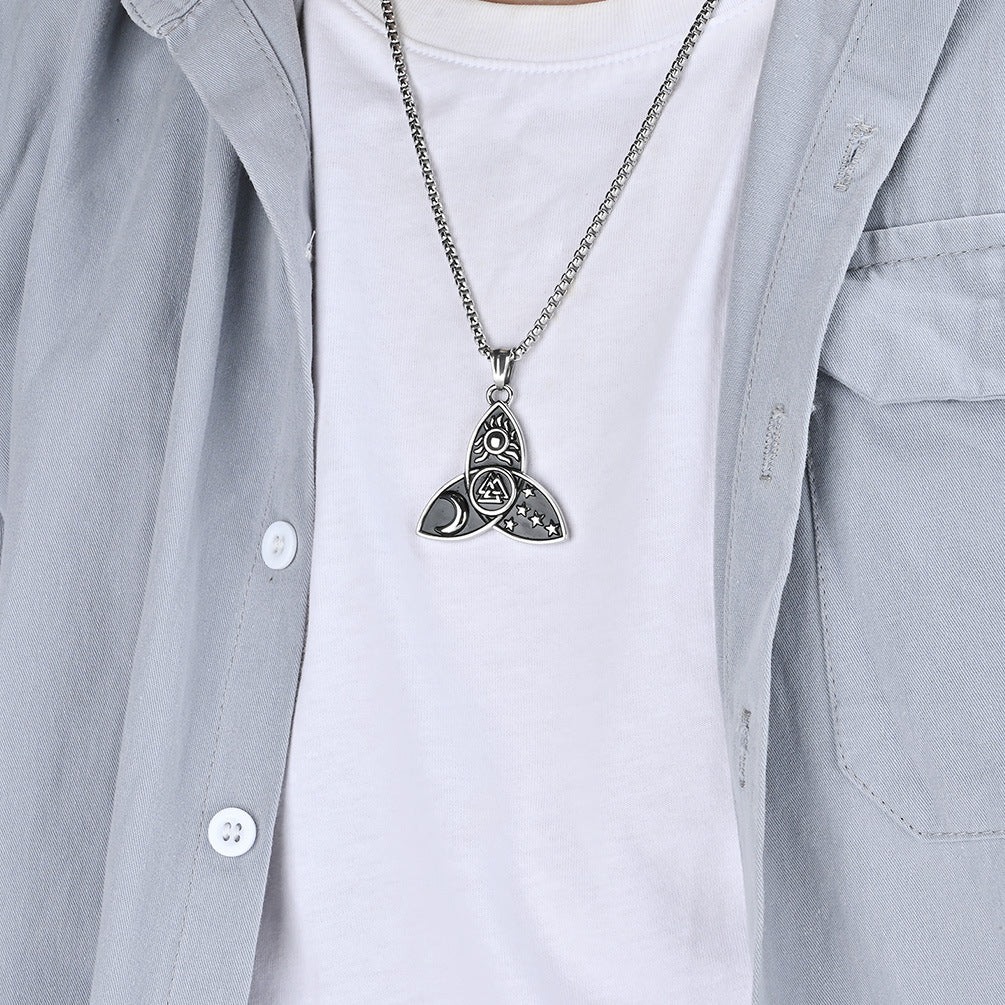 Planderful Nordic Celtic Triangle Knot Necklace Titanium Steel Pendant For Mythical Odin Star Moon Sun Trinity Lovers
