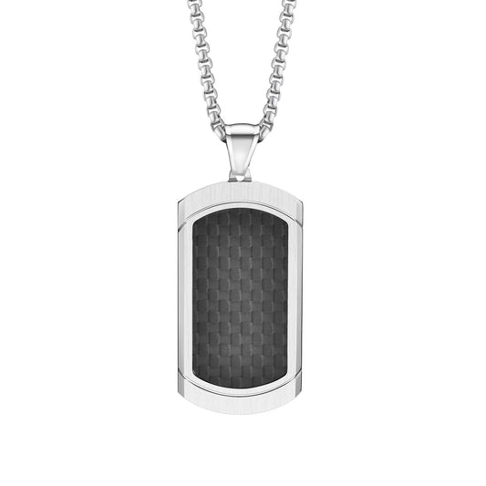 Stainless Steel Carbon Fiber Dog Tag Pendant Necklace Men
